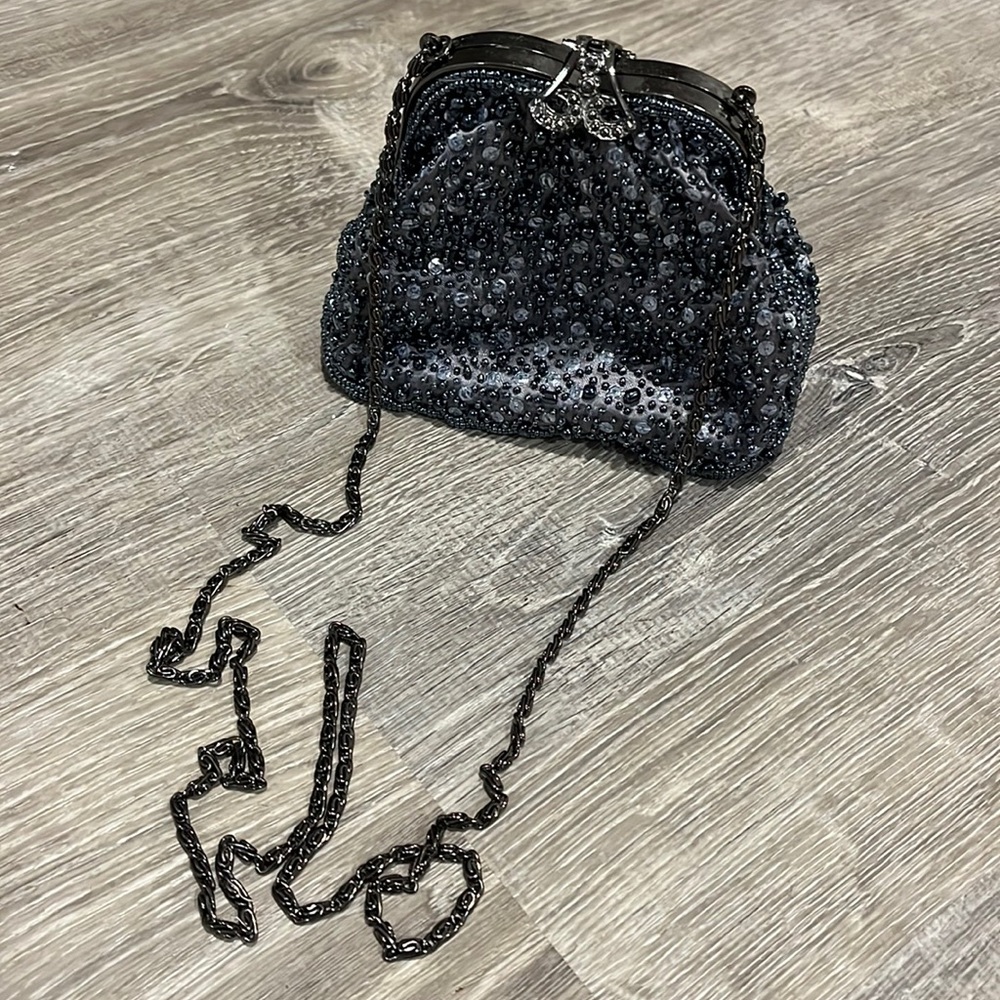 Vintage Vanessa Beaded Evening Mini Bag Pewter Gray